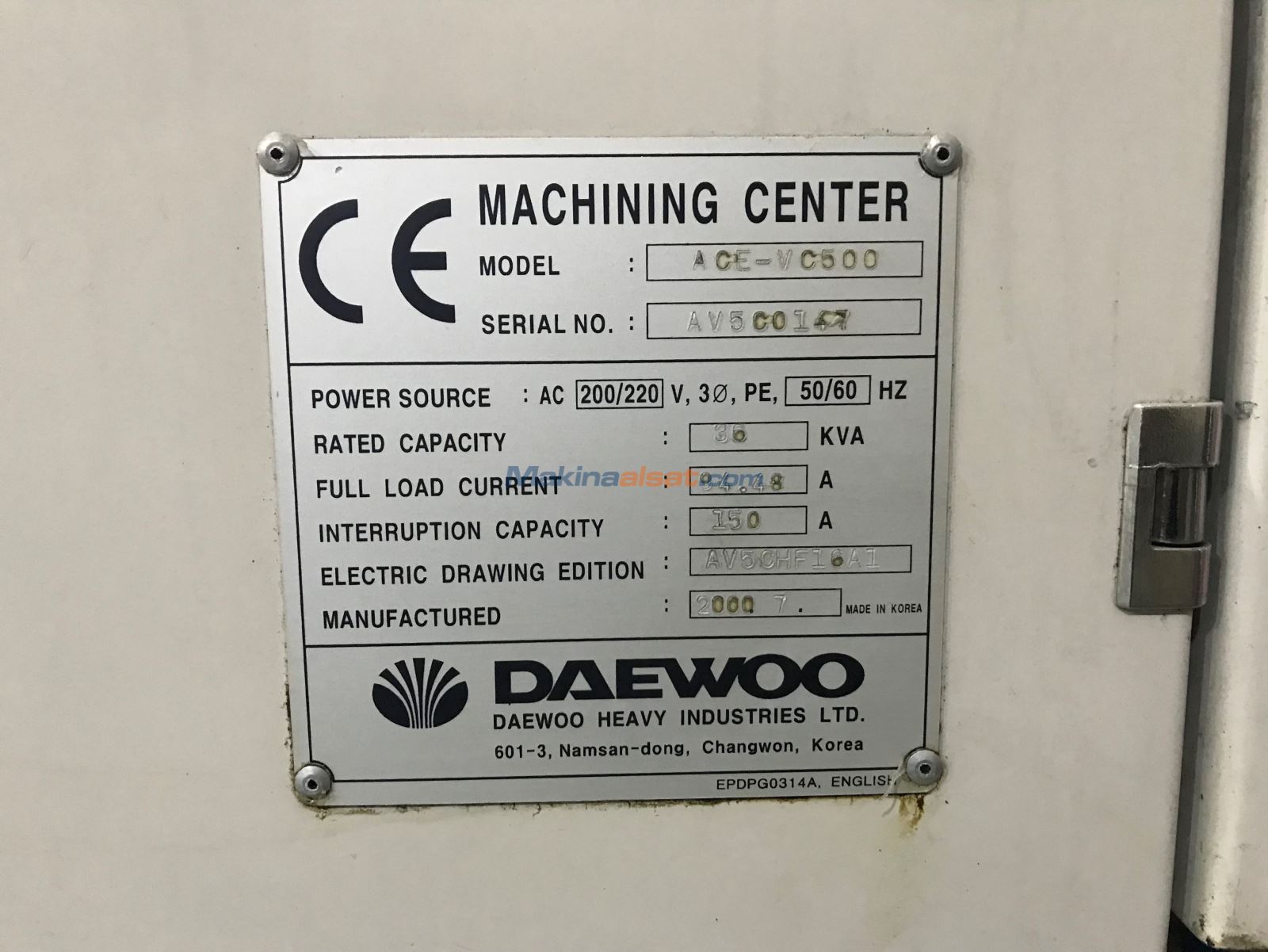 DAEWOO ACE VC500 CNC Dik İşlem